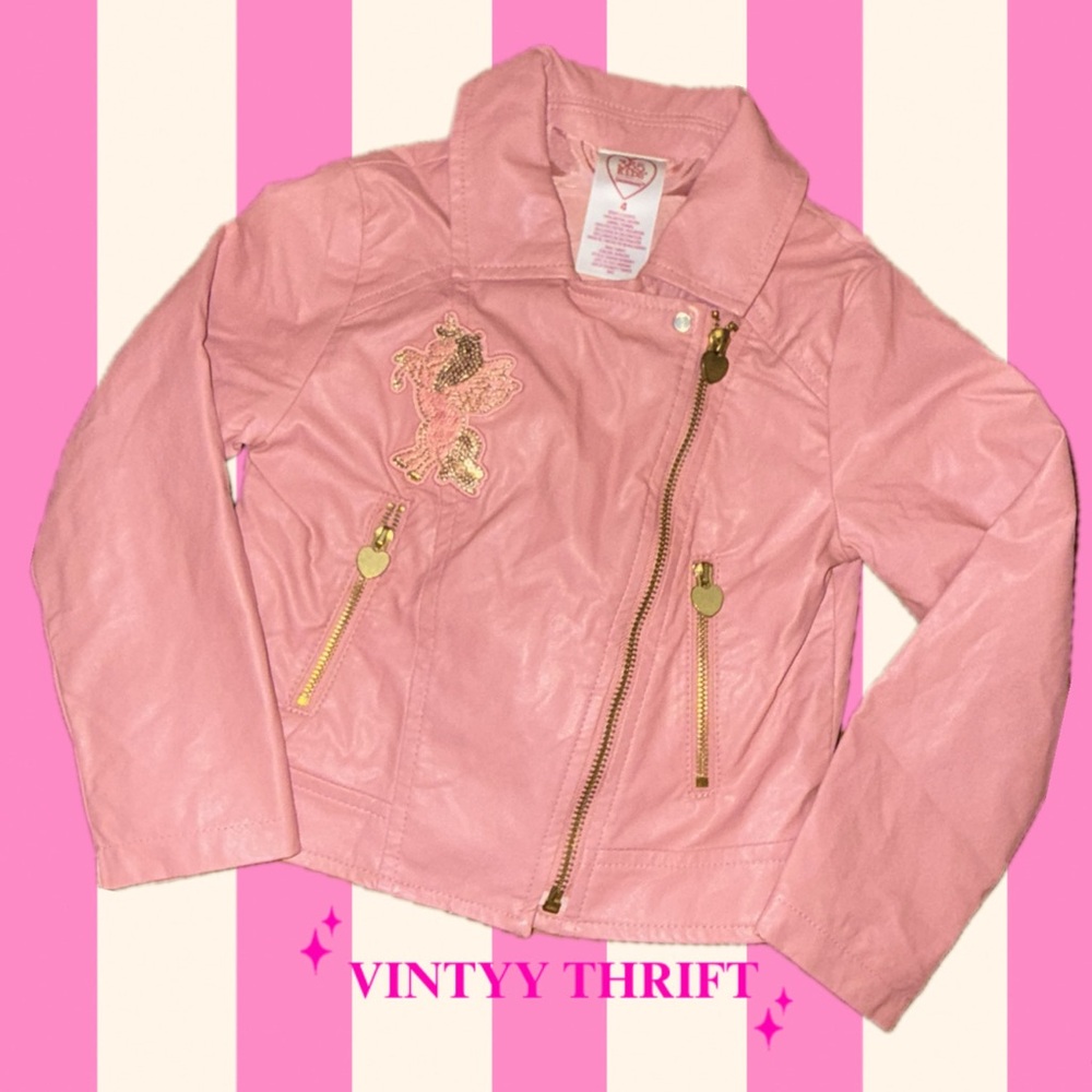 365 Kids Pink Pleather Sequin Unicorn Jacket, Size 4T - Picture 5 of 5